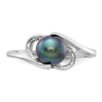 14k White Gold 5.5mm Black FW Cultured Pearl ring-Y2007BP