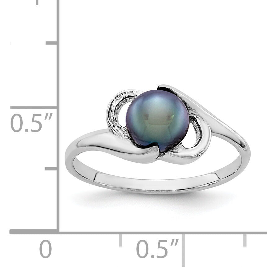 14k White Gold 5.5mm Black FW Cultured Pearl ring-Y2007BP