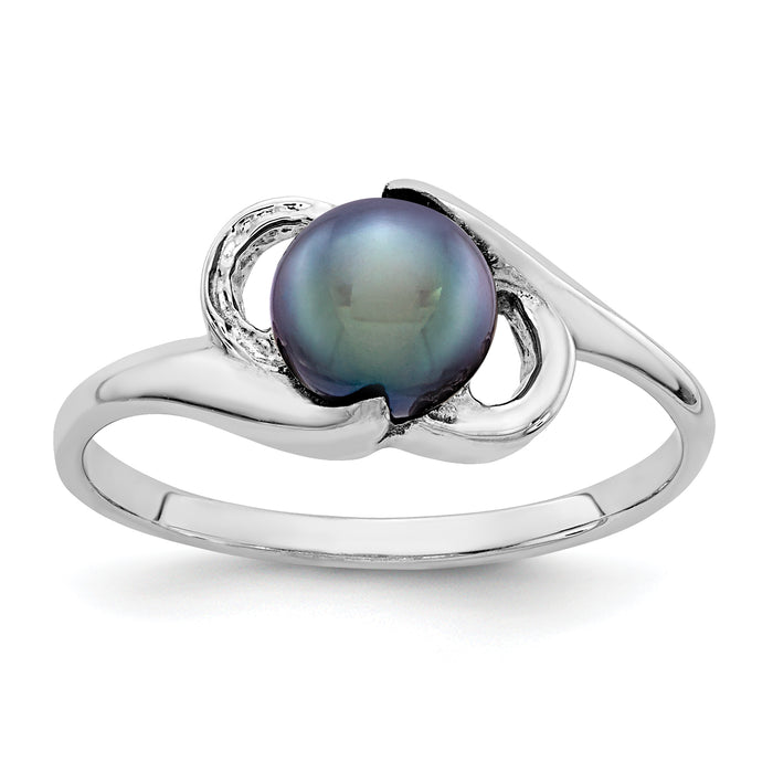 14k White Gold 5.5mm Black FW Cultured Pearl ring-Y2007BP