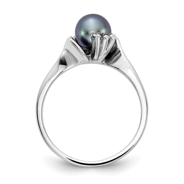 14k White Gold 6mm Black FW Cultured Pearl AA Diamond ring-Y2015BP/AA