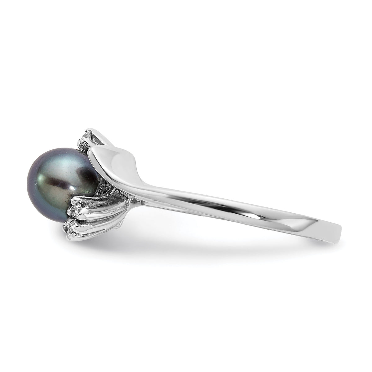 14k White Gold 6mm Black FW Cultured Pearl AA Diamond ring-Y2015BP/AA