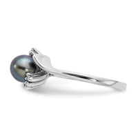 14k White Gold 6mm Black FW Cultured Pearl AA Diamond ring-Y2015BP/AA