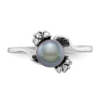 14k White Gold 6mm Black FW Cultured Pearl AA Diamond ring-Y2015BP/AA