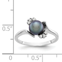 14k White Gold 6mm Black FW Cultured Pearl AA Diamond ring-Y2015BP/AA