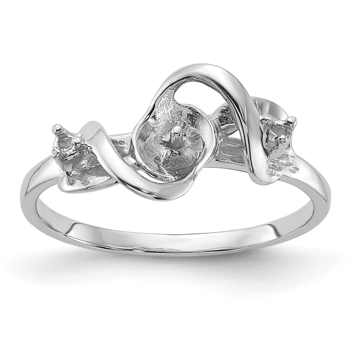 14k White Gold Polished Diamond & Pearl Ring Mounting-Y2017