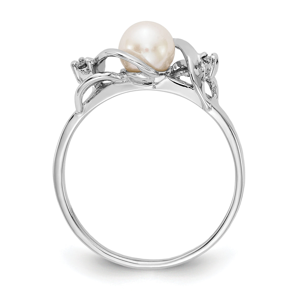14k White Gold 5.5mm FW Cultured Pearl AA Diamond ring-Y2017PL/AA