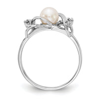 14k White Gold 5.5mm FW Cultured Pearl AA Diamond ring-Y2017PL/AA