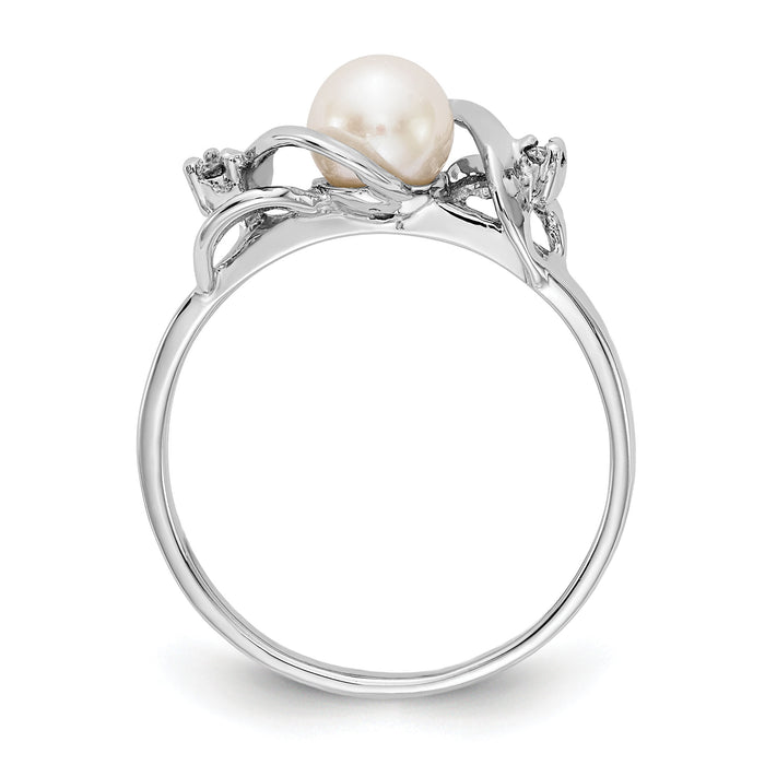 14k White Gold 5.5mm FW Cultured Pearl AA Diamond ring-Y2017PL/AA
