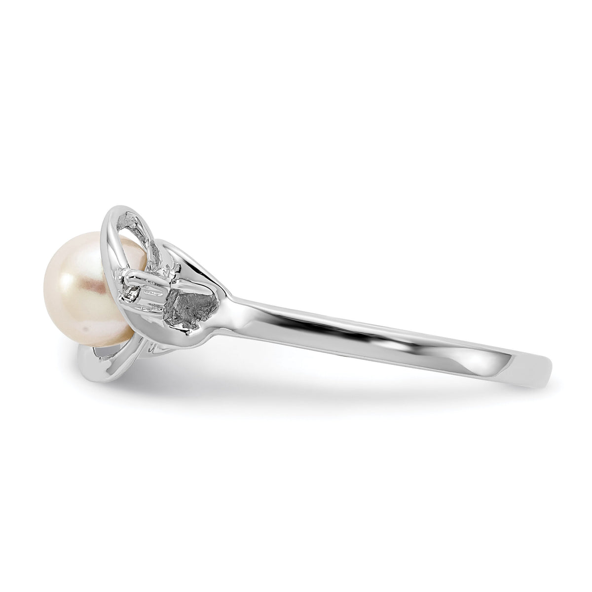 14k White Gold 5.5mm FW Cultured Pearl AA Diamond ring-Y2017PL/AA
