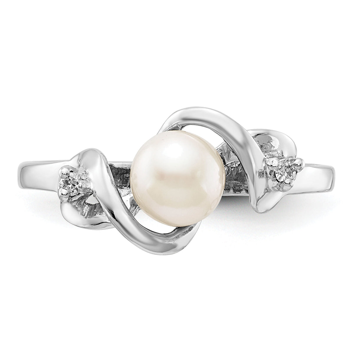 14k White Gold 5.5mm FW Cultured Pearl AA Diamond ring-Y2017PL/AA