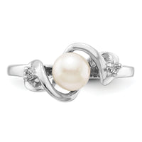 14k White Gold 5.5mm FW Cultured Pearl AA Diamond ring-Y2017PL/AA