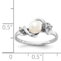 14k White Gold 5.5mm FW Cultured Pearl AA Diamond ring-Y2017PL/AA