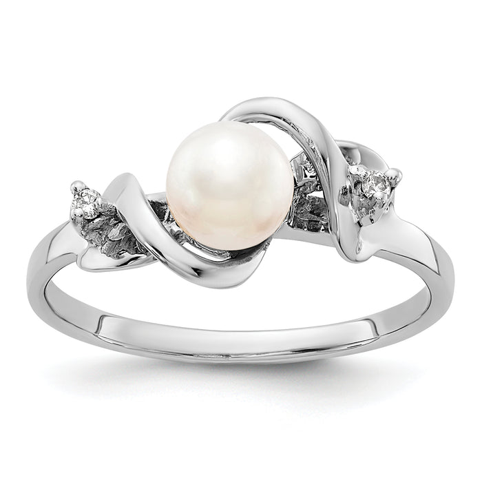 14k White Gold 5.5mm FW Cultured Pearl AA Diamond ring-Y2017PL/AA
