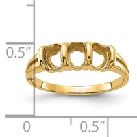 14k Polished 3-stone 6x4 Oval Gemstone Ring Mounting-Y2034