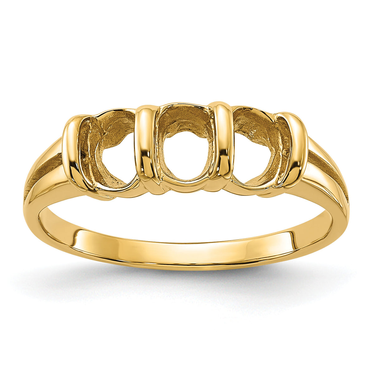 14k Polished 3-stone 6x4 Oval Gemstone Ring Mounting-Y2034