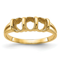 14k Polished 3-stone 6x4 Oval Gemstone Ring Mounting-Y2034