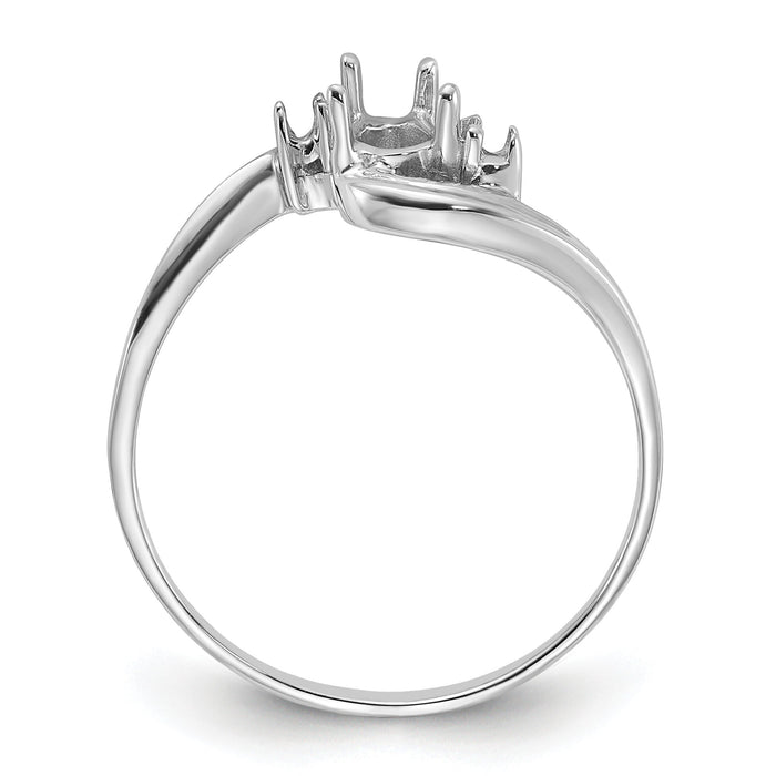 14k White Gold Polished .03ct. Diamond & 6x4 Pear Gemstone Ring Mounting-Y2039