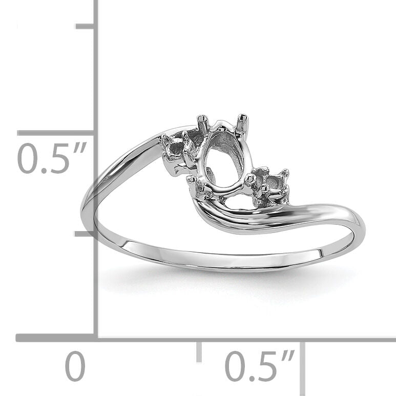 14k White Gold Polished .03ct. Diamond & 6x4 Pear Gemstone Ring Mounting-Y2039