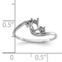 14k White Gold Polished .03ct. Diamond & 6x4 Pear Gemstone Ring Mounting-Y2039