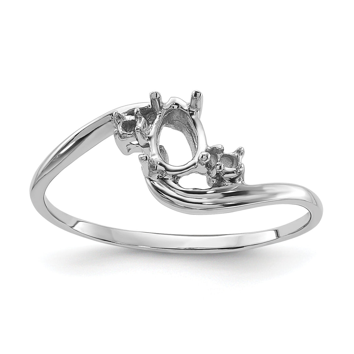 14k White Gold Polished .03ct. Diamond & 6x4 Pear Gemstone Ring Mounting-Y2039