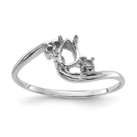 14k White Gold Polished .03ct. Diamond & 6x4 Pear Gemstone Ring Mounting-Y2039