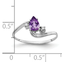 14k White Gold 6x4mm Pear Amethyst AA Diamond ring-Y2039AM/AA