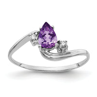 14k White Gold 6x4mm Pear Amethyst AA Diamond ring-Y2039AM/AA