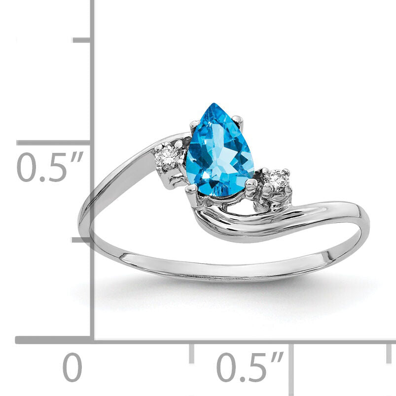 14k White Gold 6x4mm Pear Blue Topaz AA Diamond ring-Y2039BT/AA