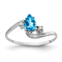 14k White Gold 6x4mm Pear Blue Topaz AA Diamond ring-Y2039BT/AA
