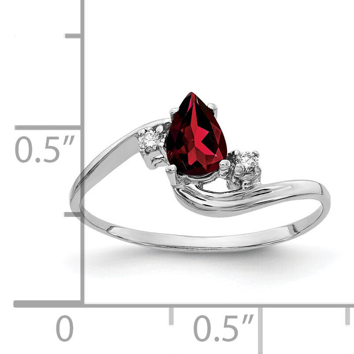 14k White Gold 6x4mm Pear Garnet AA Diamond ring-Y2039GA/AA