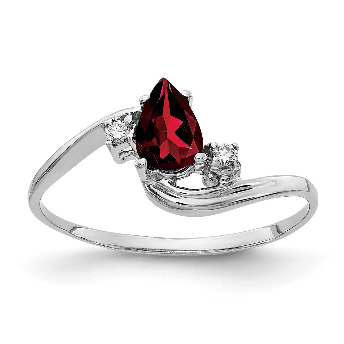 14k White Gold 6x4mm Pear Garnet AA Diamond ring-Y2039GA/AA