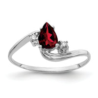 14k White Gold 6x4mm Pear Garnet AA Diamond ring-Y2039GA/AA