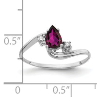 14k White Gold 6x4mm Pear Rhodolite Garnet AA Diamond ring-Y2039RG/AA
