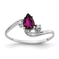 14k White Gold 6x4mm Pear Rhodolite Garnet AA Diamond ring-Y2039RG/AA