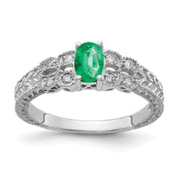 14k White Gold 6x4mm Oval Emerald AA Diamond ring-Y2065E/AA