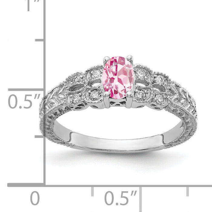 14k White Gold 6x4mm Oval Pink Tourmaline AA Diamond ring-Y2065PT/AA