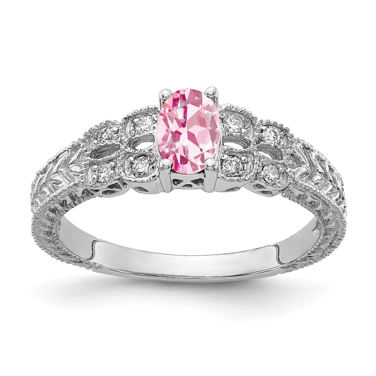 14k White Gold 6x4mm Oval Pink Tourmaline AA Diamond ring-Y2065PT/AA