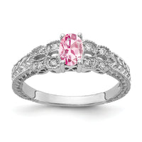 14k White Gold 6x4mm Oval Pink Tourmaline AA Diamond ring-Y2065PT/AA