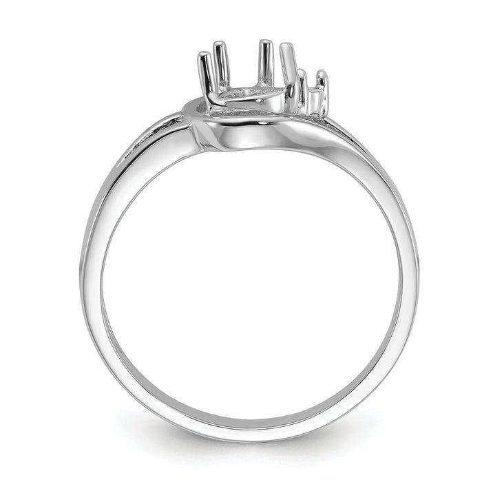 14k White Gold Polished .02ct. Diamond & 6x4 Pear Gemstone Ring Mounting-Y2071