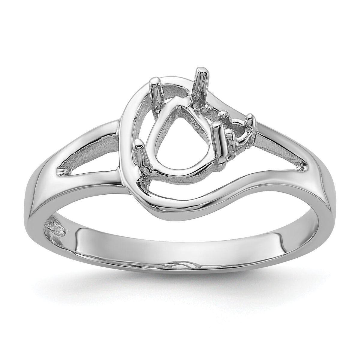 14k White Gold Polished .02ct. Diamond & 6x4 Pear Gemstone Ring Mounting-Y2071
