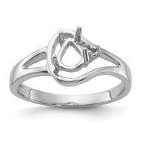 14k White Gold Polished .02ct. Diamond & 6x4 Pear Gemstone Ring Mounting-Y2071