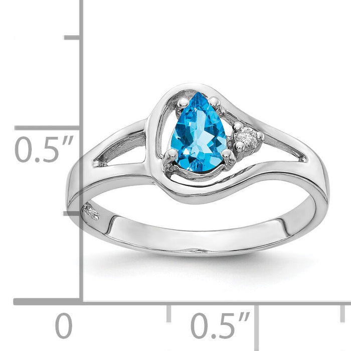14k White Gold 6x4mm Pear Blue Topaz AA Diamond ring-Y2071BT/AA