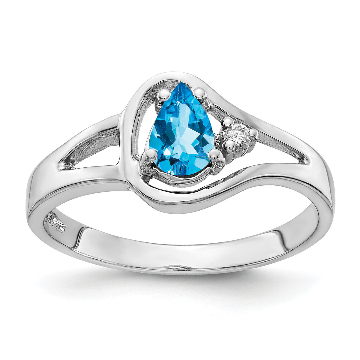 14k White Gold 6x4mm Pear Blue Topaz AA Diamond ring-Y2071BT/AA
