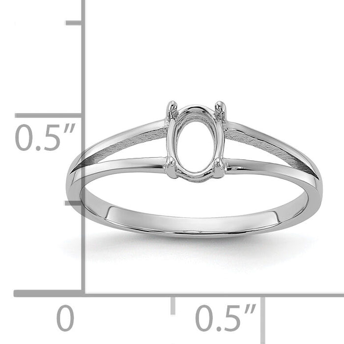 14k White Gold Polished 6x4 Oval Gemstone Ring Mounting-Y2074