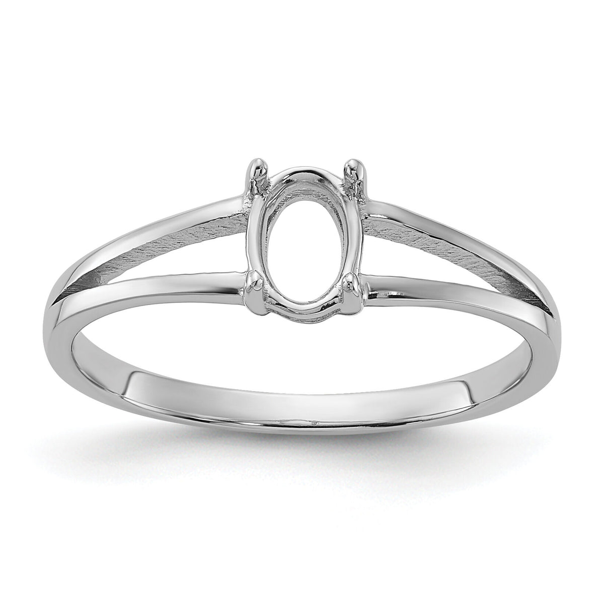 14k White Gold Polished 6x4 Oval Gemstone Ring Mounting-Y2074