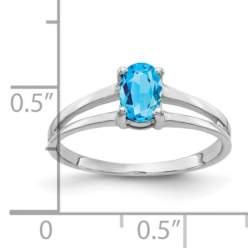 14k White Gold 6x4mm Oval Blue Topaz ring-Y2074BT
