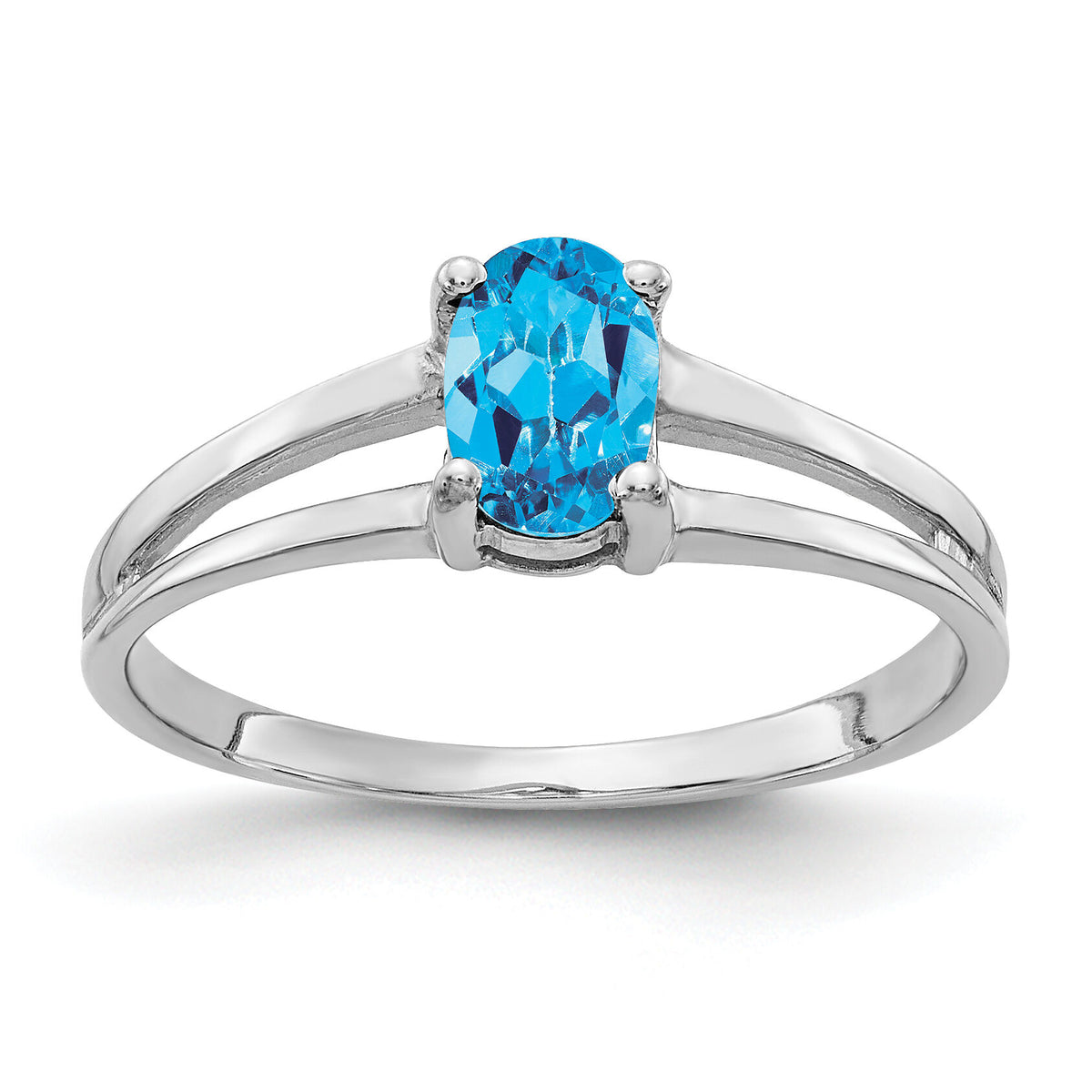 14k White Gold 6x4mm Oval Blue Topaz ring-Y2074BT