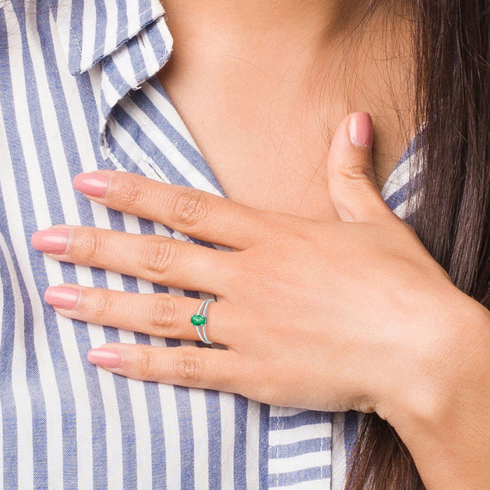 14k White Gold 6x4mm Oval Emerald ring-Y2074E