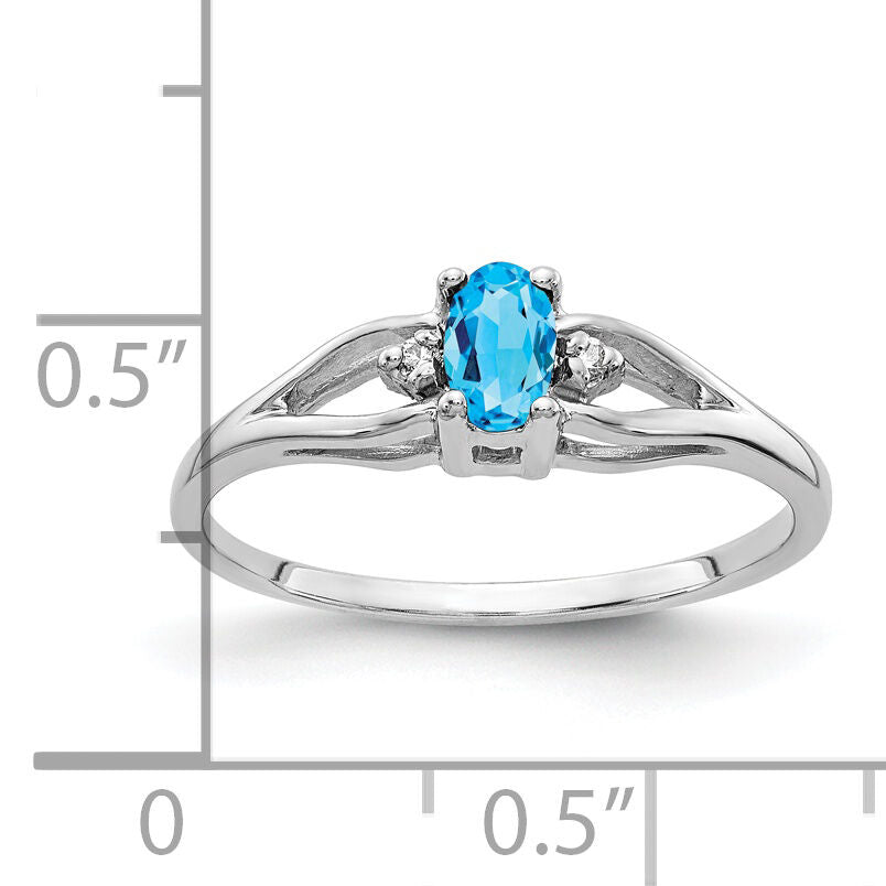 14k White Gold 5x3mm Oval Blue Topaz AA Diamond ring-Y2080BT/AA
