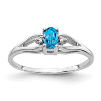 14k White Gold 5x3mm Oval Blue Topaz AA Diamond ring-Y2080BT/AA